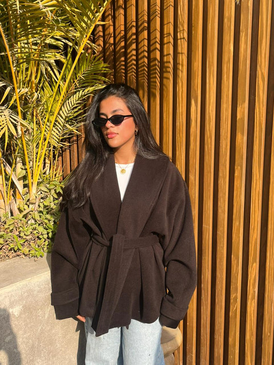 Black Wool Belted jacket